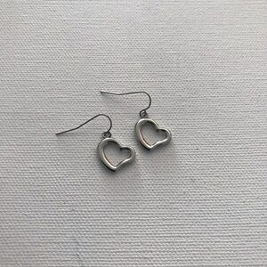 Silver Tone Heart Feminine Cute Dangle Earrings